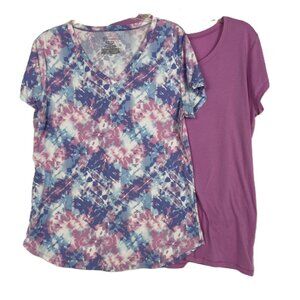 No Boundaries Two Matching T-Shirts Tie Dye Tshirt Purple Blue Juniors LG 15-17